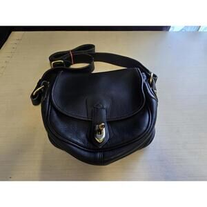 Vintage Dooney & Bourke Black Leather Turn Lock Saddle Bag